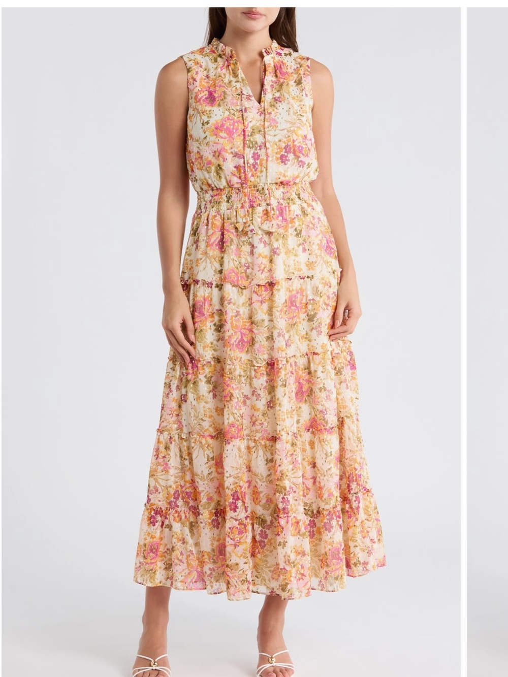 Halogen Pink and Cream Floral Tiered Maxi Dress